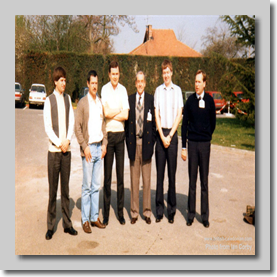 BCAL A320 course Mar 1988 ( BA 'took us over' that month ) From left to right Martin Johnson, Julian Birkbeck, David Stevens, (Airbus instructor), Andy Green and Greg Watkinson.